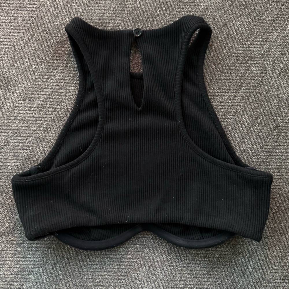 BABYBOO - Black Ribbed High Neck Crop Top - Picture 2 of 4